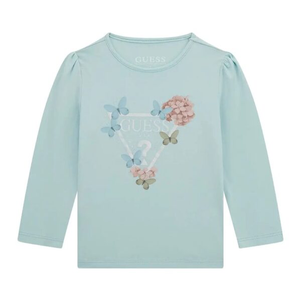 Blusa a maniche lunghe floreale celeste per neonata con logo Guess