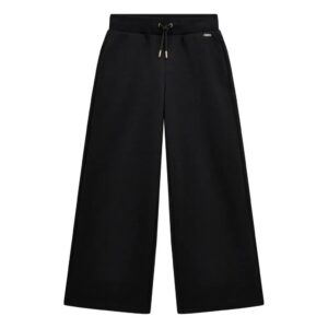 Pantaloni sportivi a gamba larga da bambina di colore nero con lacci e logo Guess metallico