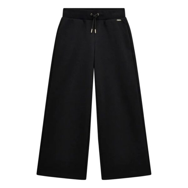 Pantaloni sportivi a gamba larga da bambina di colore nero con lacci e logo Guess metallico