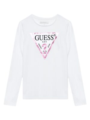 Guess T-shirt  Maniche Lunghe Bianca Rosa Ragazze