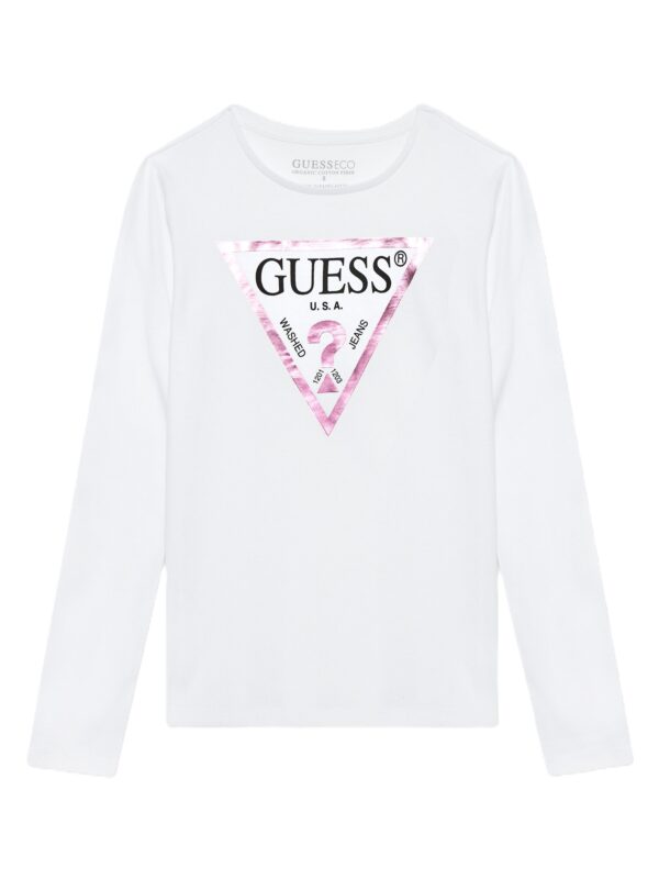 Guess T-shirt  Maniche Lunghe Bianca Rosa Ragazze
