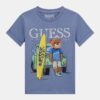 Guess Kids T-shirt stampa logo Blu Bambino