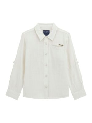 Guess Camicia da bambino in lino di colore bianco