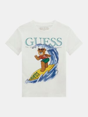 Guess Kids T-shirt stampa logo Bianca  Bambino