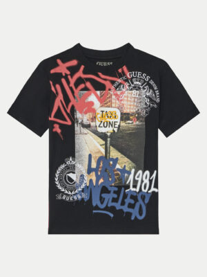 Guess T-shirt Nera Con Stampe Logate Bambino