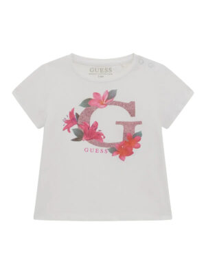 Guess T-shirt bianca con Stampa per bambini e logo