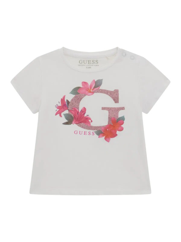 Guess T-shirt bianca con Stampa per bambini e logo