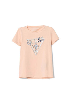 Guess T-shirt Rosa con Stampa per bambini e logo