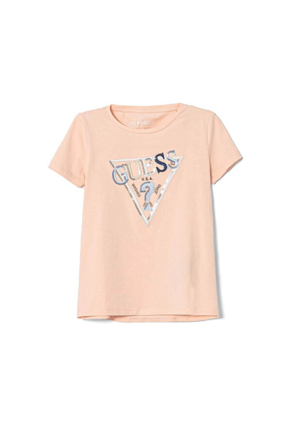 Guess T-shirt Rosa con Stampa per bambini e logo