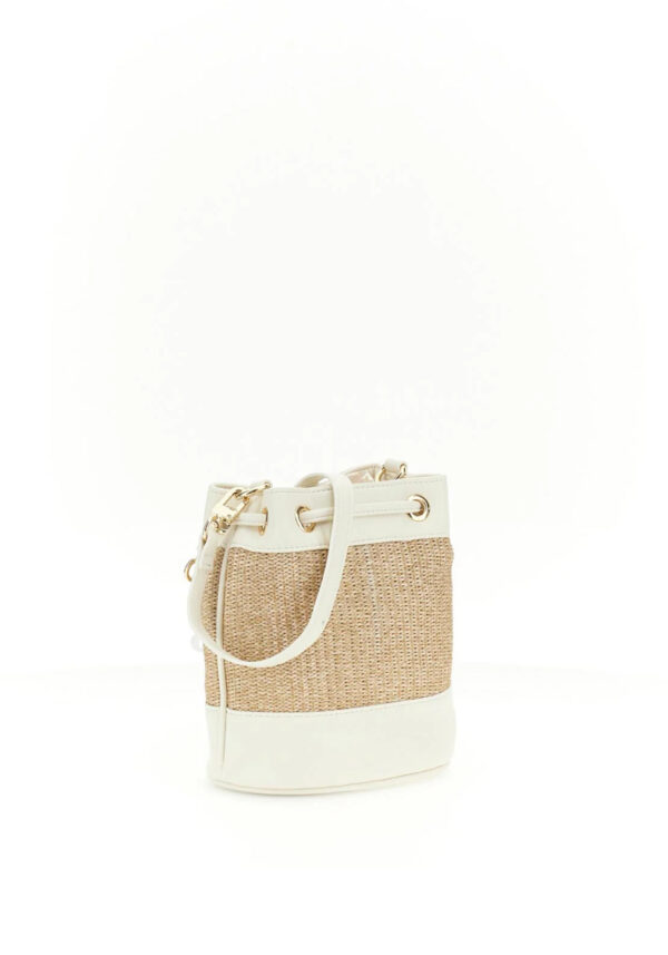 Borsa a secchiello Guess Girl in paglia, bianca