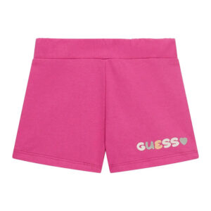 Mini Shorts Ciclamino da Bambina con Stampa a Contrasto Guess