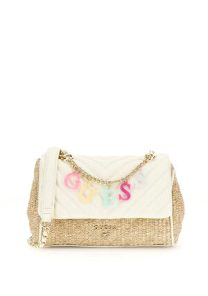 Borsa a tracolla Guess Girl in paglia, Bianca