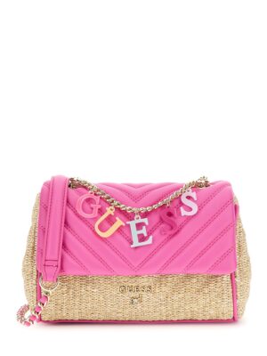 Borsa a tracolla Guess Girl in paglia, Rosa