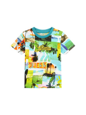 T-Shirt Guess multicolore con stampa tropicale all over