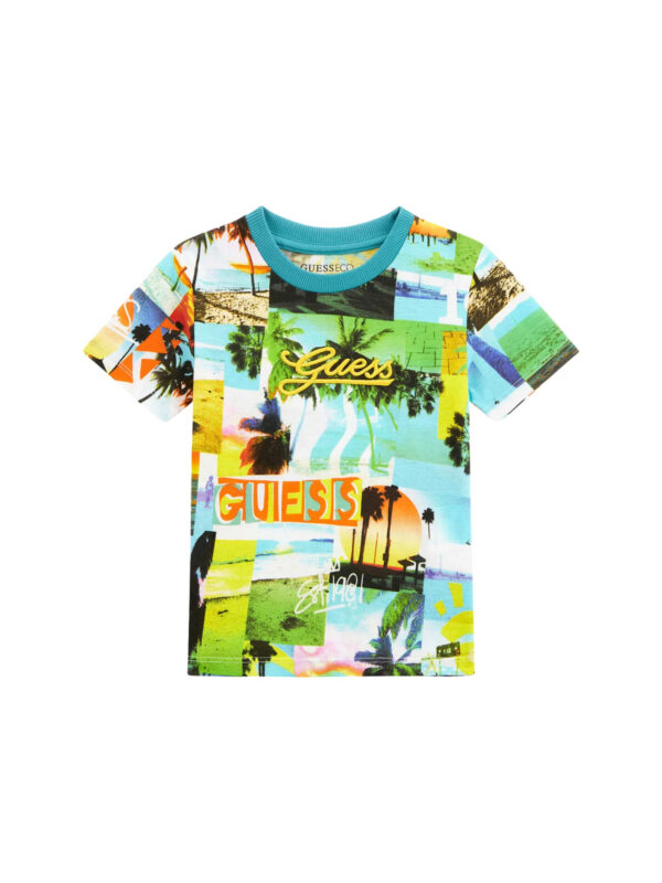 T-Shirt Guess multicolore con stampa tropicale all over