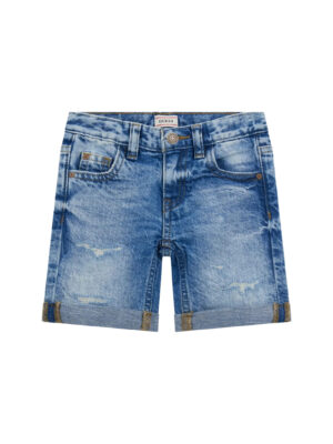 Shorts Guess blu in denim con risvolti sul fondo Bambini