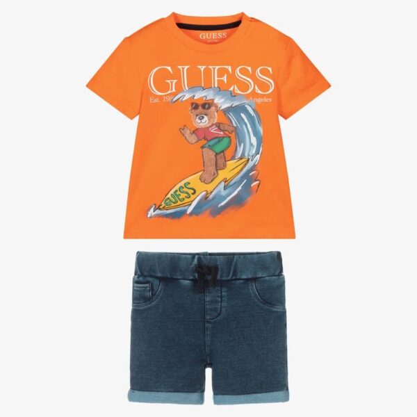 Guess Set con maglietta Arancione e pantaloncini in denim Bambino