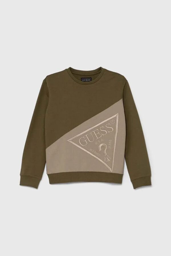 Guess Kids Felpa Girocollo logo triangolo Verde Bambino
