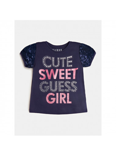 Guess T-shirt Blu Con Stampa Centrale Bambine