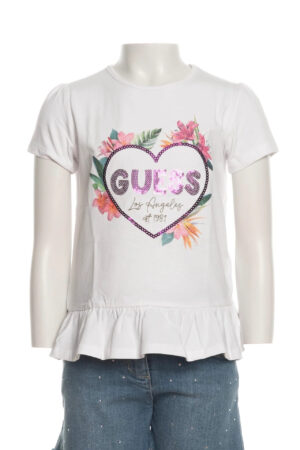T Shirt Guess Heart Sequins Ss Tee Da Bambina Bianca