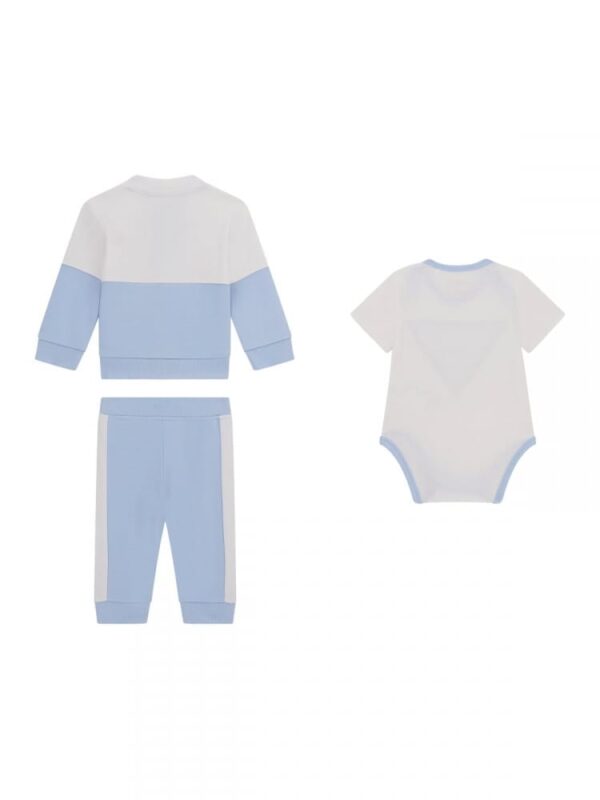 Guess set infant 3 pezzi felpa pantalone e body celeste/bianco