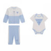 Guess set infant 3 pezzi felpa pantalone e body celeste/bianco