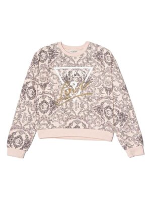 Guess Felpa Girocollo Rosa Nera Bambina Ragazze