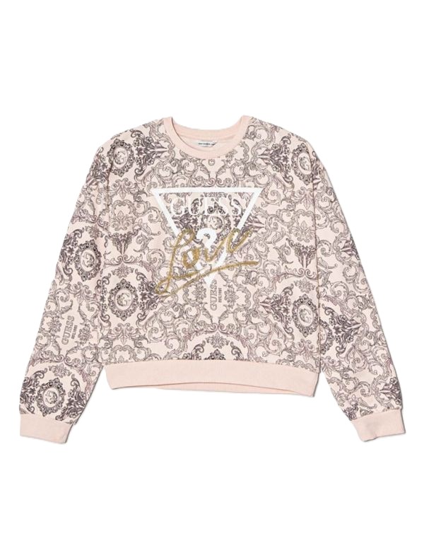 Guess Felpa Girocollo Rosa Nera Bambina Ragazze
