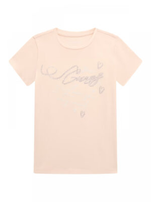 Guess t-shirt kids-junior rosa con logo corsivo e strass