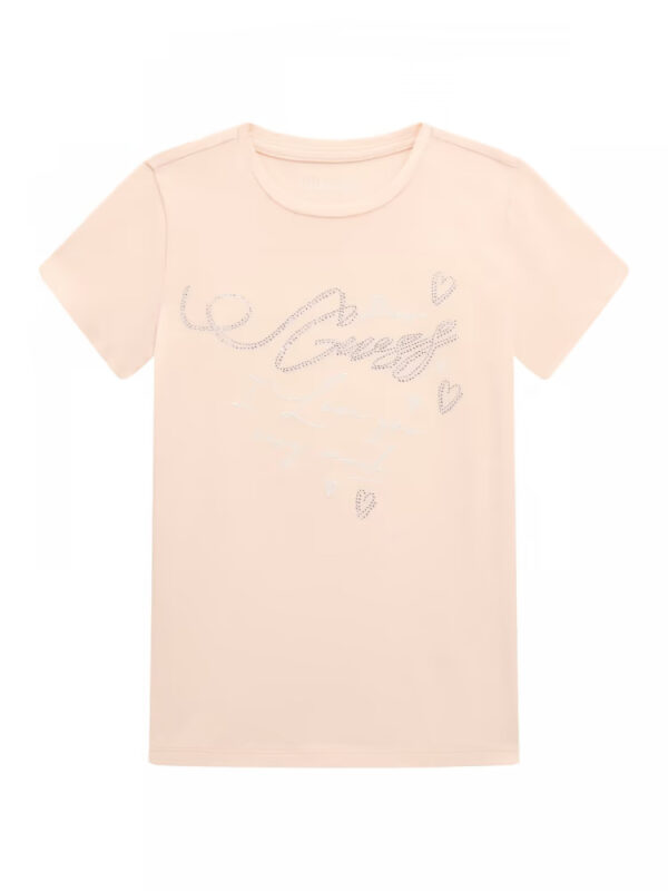 Guess t-shirt kids-junior rosa con logo corsivo e strass