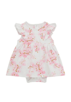 Guess Baby Girl Floral Logo Short Sleeve Dress, White