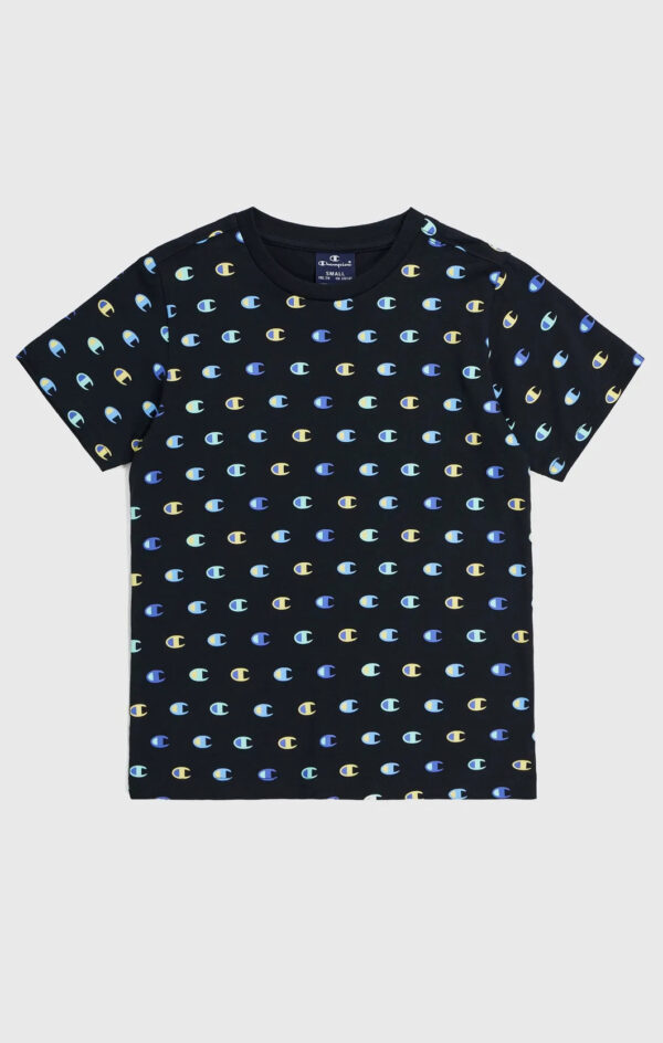 Champion T-shirt MANICA CORTA NERA CON LOGHI COLORATI