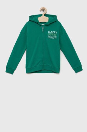 Felpa in cotone per bambini Guss verde, motivo stampato, con cappuccio