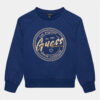 Guess felpa blu bambina in cotone regular fit con ricamo