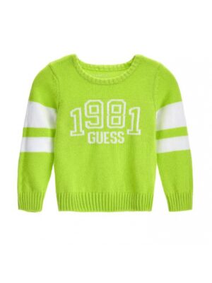 Guess maglione verde bambino in cotone con logo frontale