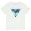 T-shirt da bambino di colore Bianco  con logo Guess olografico