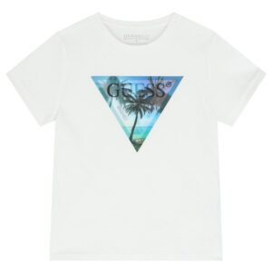T-shirt da bambino di colore Bianco  con logo Guess olografico