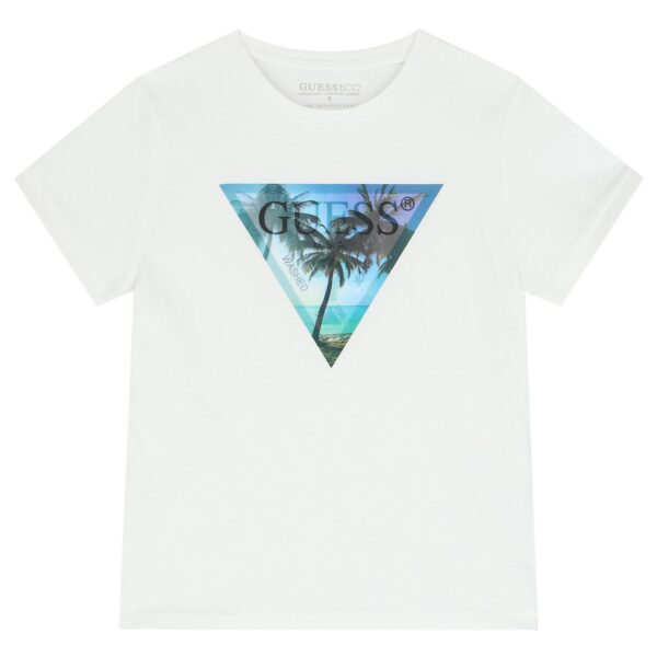 T-shirt da bambino di colore Bianco  con logo Guess olografico