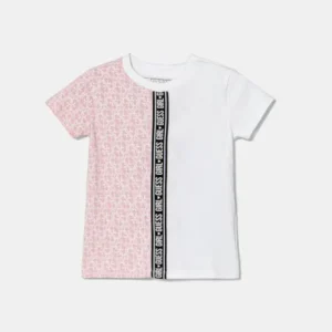 Guess T-shirt bicolore per bambina mini nei colori bianco e rosa pallido con loghi