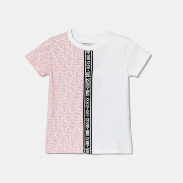 Guess T-shirt bicolore per bambina mini nei colori bianco e rosa pallido con loghi