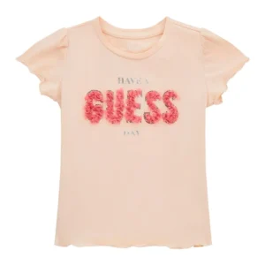 Guess T-shirt pesca per bambina mini con stampa in tessuto