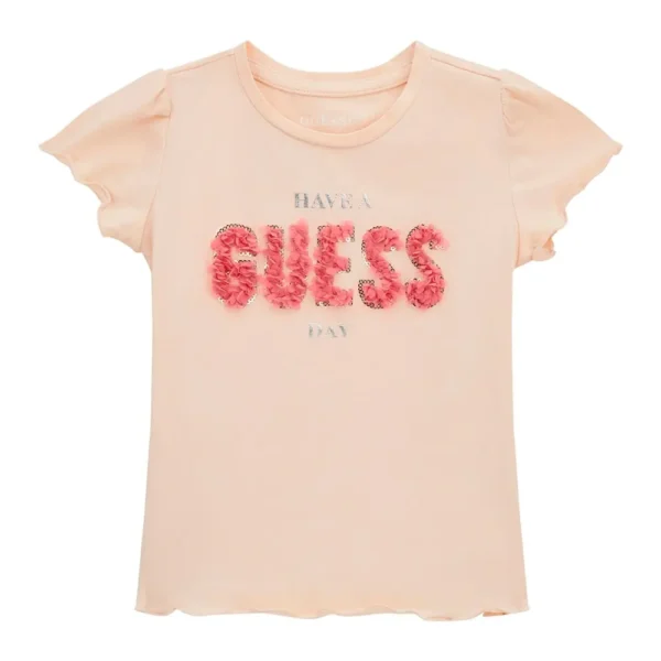 Guess T-shirt pesca per bambina mini con stampa in tessuto